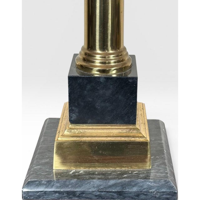 Postmodern Pair of Vintage Neoclassical Black Brass and Marble Pedestal Table Lamps Attributed to Stiffel For Sale - Image 3 of 15