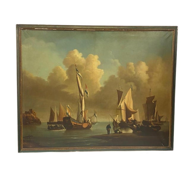 Dutch Maritime Oil Painting Seascape Boat, 1800s, Oil Painting For Sale - Image 7 of 8