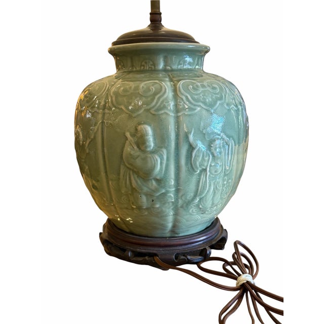 Vintage Chinese Celadon Lamps - Pair For Sale - Image 4 of 6