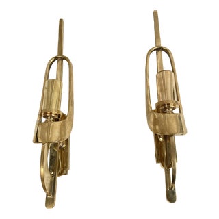 Brutalist Wall Lights in Polished Bronze, 1980, Set of 2 For Sale
