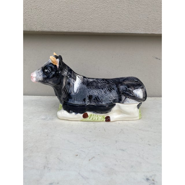 1940s Majolica French Ceramic Cow Tureen Caugant For Sale - Image 5 of 5