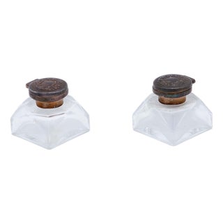 Silver Inkwells with Glass Frames, Set of 2 For Sale