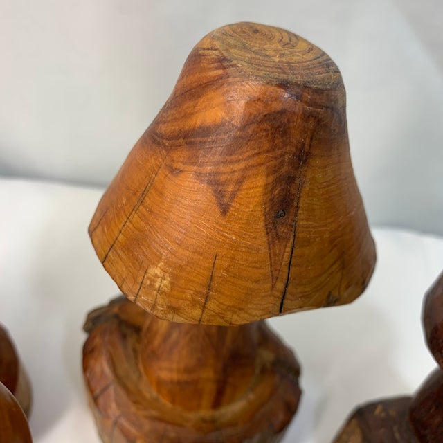 Set of 7 Hand Carved Folk Art Mushrooms For Sale - Image 9 of 10