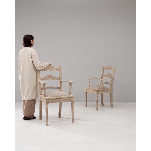 20th Century Belgian Pair Of Oak Armchairs With Upholstered Seats For Sale In Greensboro - Image 6 of 12