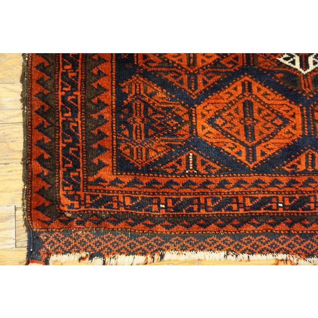 1900s Blue Navy Geometric Tribal Antique Persian Balouch Rug 2' 0'' X 2' 6'' Knotted Wool Carpet For Sale - Image 10 of 13