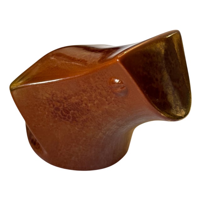 Mid-Century Modern Studio Pottery Frog Sculpture in Amber Glaze by Ouix, 1960s For Sale