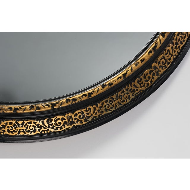 Black French Neoclassical Oval Black and Gilt Mirror, 1950s For Sale - Image 8 of 11