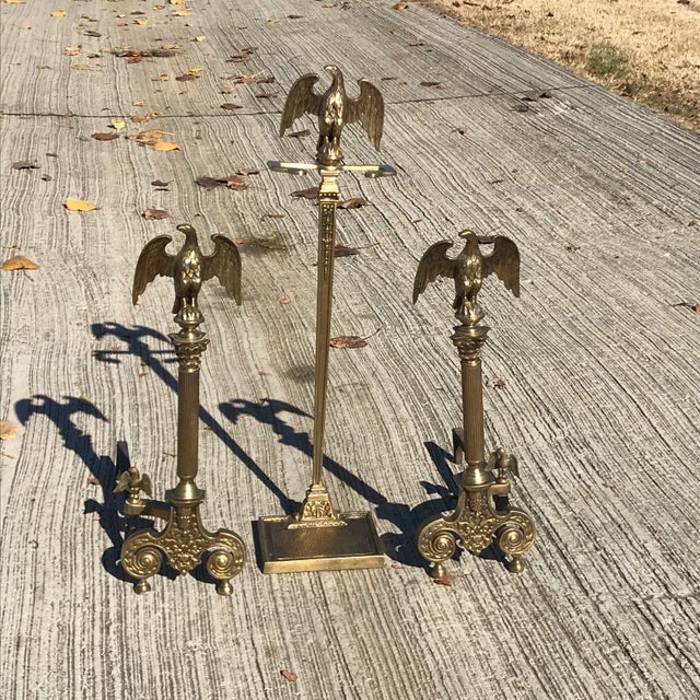 Pair of Cast Brass Federal Style Eagle Andirons For Sale - Image 9 of 9