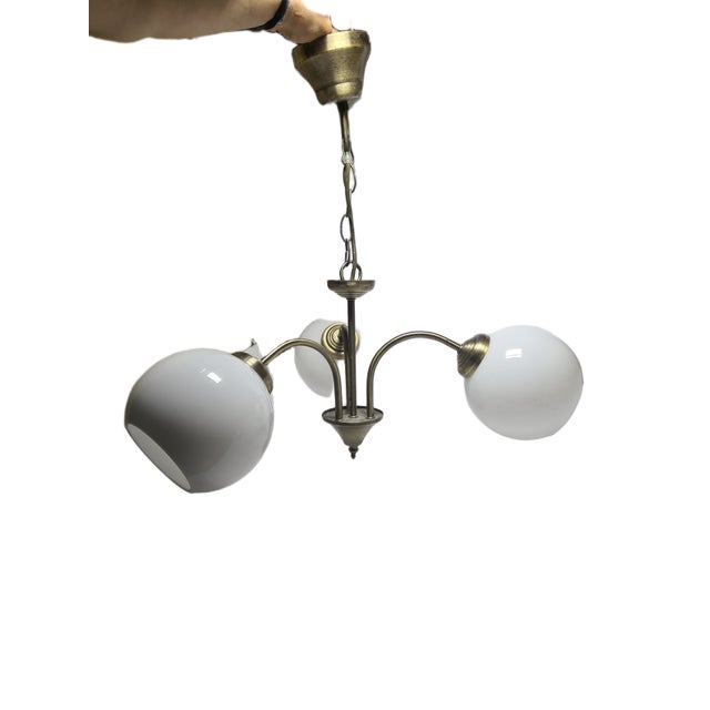 Art Deco Glass Chandelier, Poland, 1970s, in Very Good conditions. Designed 1970 to 1979 European Plug (up to 250V).The...