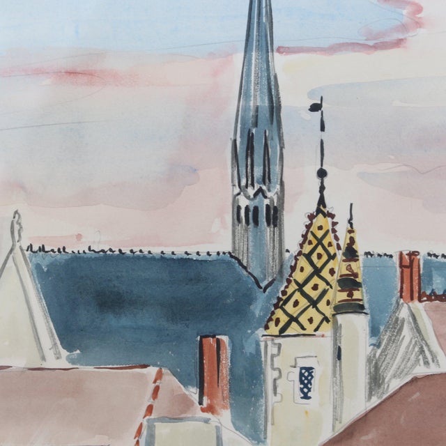 Yves Brayer, A Street in Beaune, Watercolor For Sale - Image 13 of 16