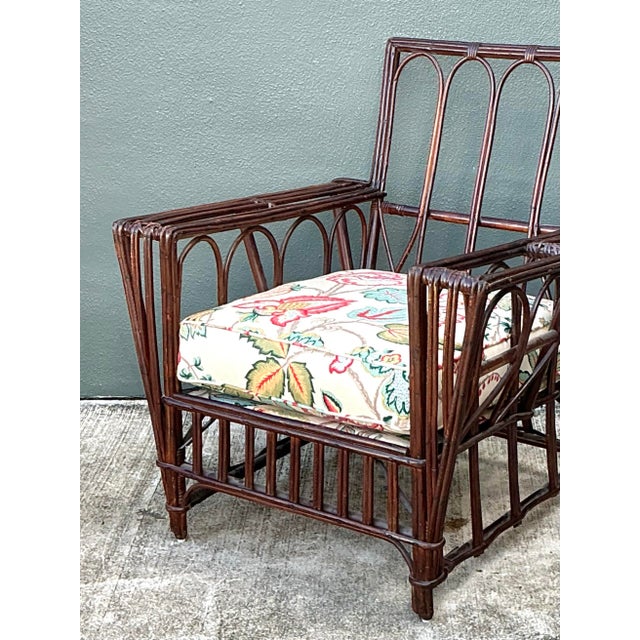 Wood Vintage Stick Rattan Lounge Chair in Vintage Schumacher Paisley For Sale - Image 7 of 12