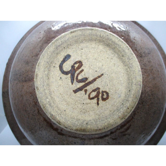 Original Large Cpc Studio Pottery Signed 1990 Abstract Patterned Glossy Bowl For Sale - Image 10 of 12