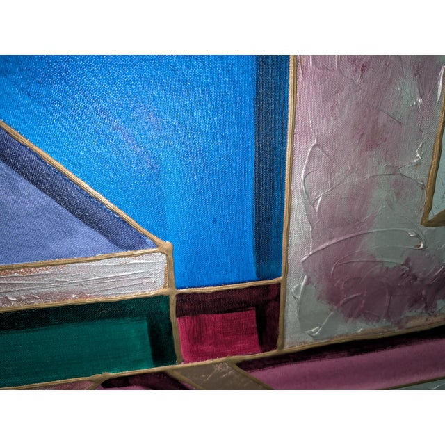 1980s Large 76x50" Abstract Mixed Media Painting - Signed James Morgan - Geometric Deco For Sale - Image 5 of 10