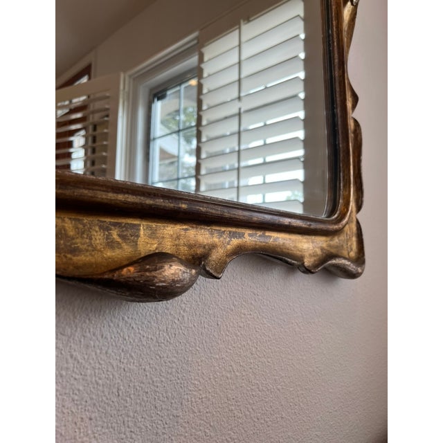 Mid-Century Italian Silver & Gold Gilt Carved Wood Mirror With Sculptural Drapery Motif For Sale - Image 12 of 15