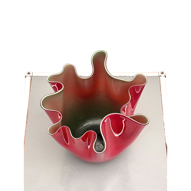 Venini Red and Sage Green Cartoccio Vase by Paolo Venini for Venini, 2008 For Sale - Image 4 of 6