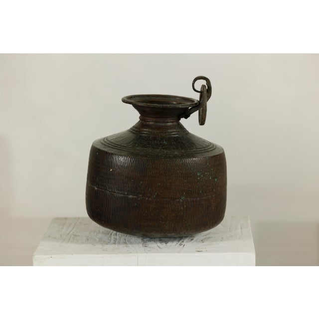 Vintage Indian Hand-Tooled Metal Milk Jug with Ring Handle, Mid-20th Century For Sale In New York - Image 6 of 13