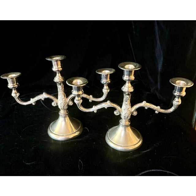 Mid 20th Century Mid 20th Century French Silver Plate Candelabra Pair For Sale - Image 5 of 12