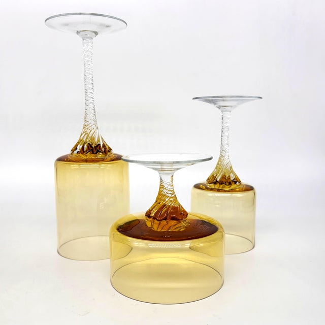 1960s Mid-Century Modern Bohemia Crystal Amber Stemware Service for Four - 12 Pieces For Sale - Image 12 of 14