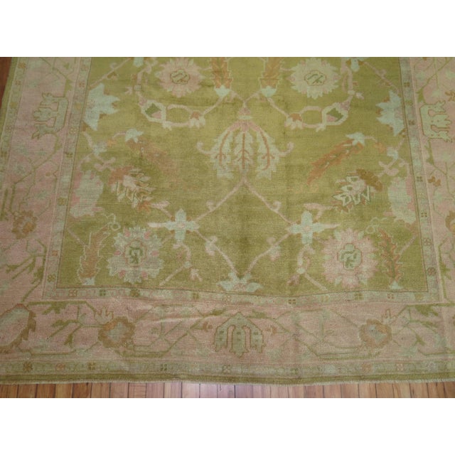 Textile 19th Century Light Green Antique Oushak Rug - 6'3" x 9' For Sale - Image 7 of 9