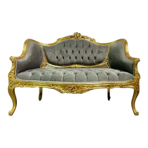 French Gray Velvet Gold Leaf Settee