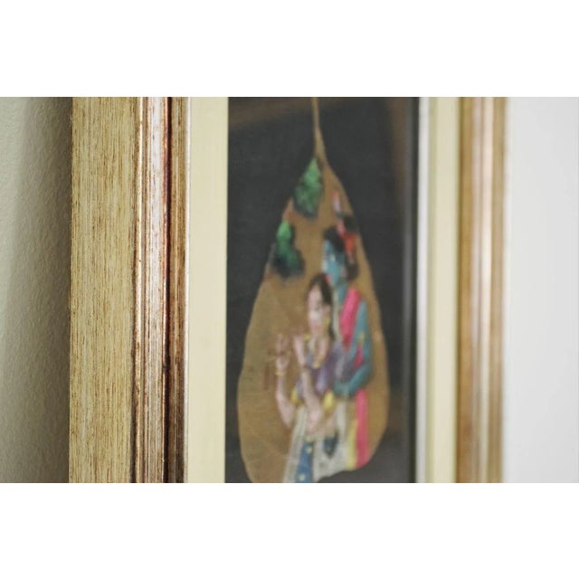 Indian Painted Leaves in Frames, 1970s, Set of 2 For Sale - Image 8 of 15