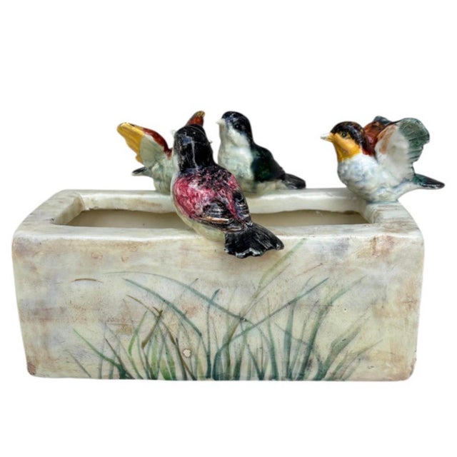 Majolica jardinière planter with 4 birds Delphin Massier, circa 1890. Height / 5 inches , 8 by 5 inches. The Massier are...