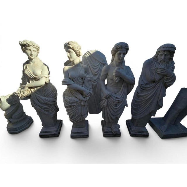 Impressive set of four sculptures representing the allegorical figures of the Four Seasons, masterfully carved in Italian...
