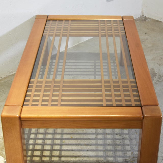 1970s Coffee Table in Wood and Glass with Geometric Grid by Ettore Sottsass for Santambrogio e De Berti, 1970s For Sale - Image 5 of 12