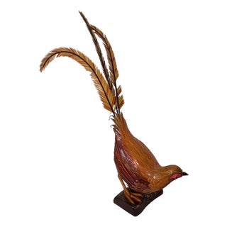 Vintage Mid Century Handmade Wooden Pheasant For Sale