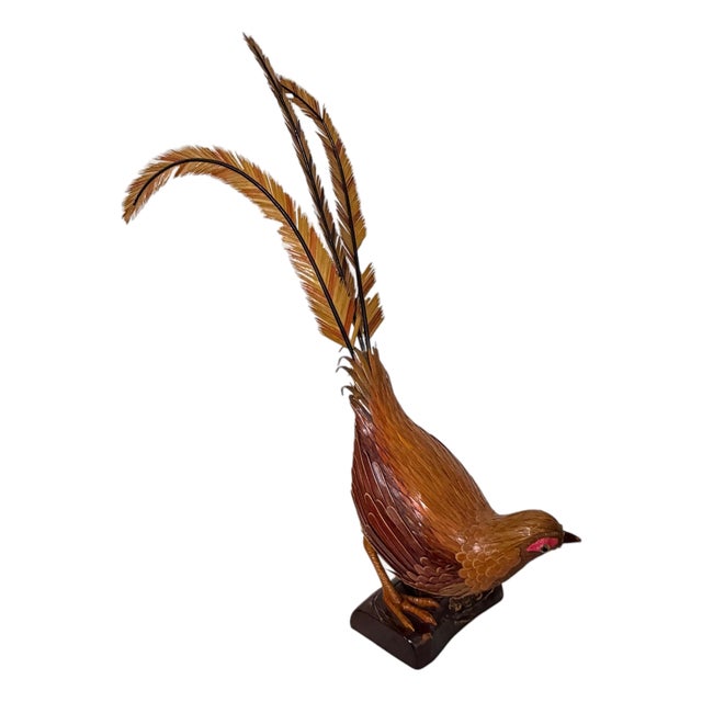 Vintage Mid Century Handmade Wooden Pheasant For Sale