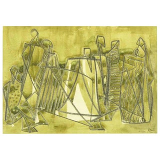 Salah Taher Water Color and Charcoal, Circa 1963 For Sale