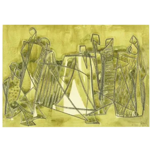 Salah Taher Water Color and Charcoal, Circa 1963