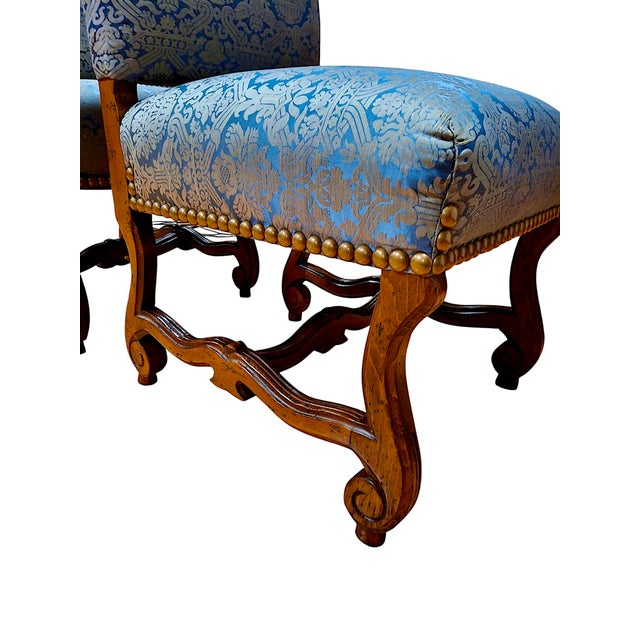 Pair of Louis XIII-style “Os De Mouton” Upholstered Side Chairs For Sale In San Francisco - Image 6 of 11