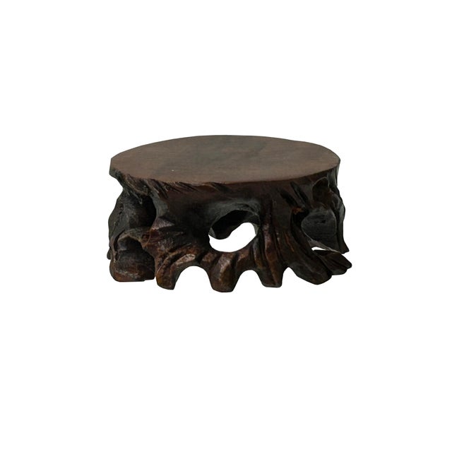 1990s 1.75" 2 Pieces X Brown Wood Stem Shape Round Table Top Stand Riser For Sale - Image 5 of 5