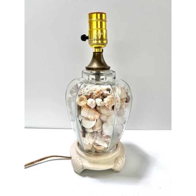 Cabin 1980s Coastal Glass Table Lamp Filled With Natural Seashells For Sale - Image 3 of 10