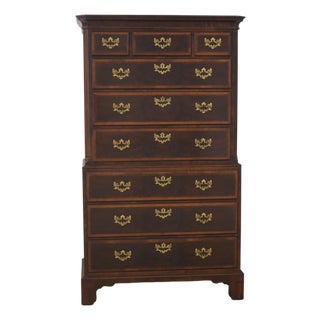 Henredon Aston Court Burl Walnut 9 Drawer Highboy Chest For Sale