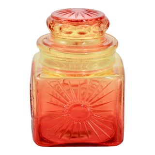 Amber to Red Ombré Glass Lidded Jar For Sale