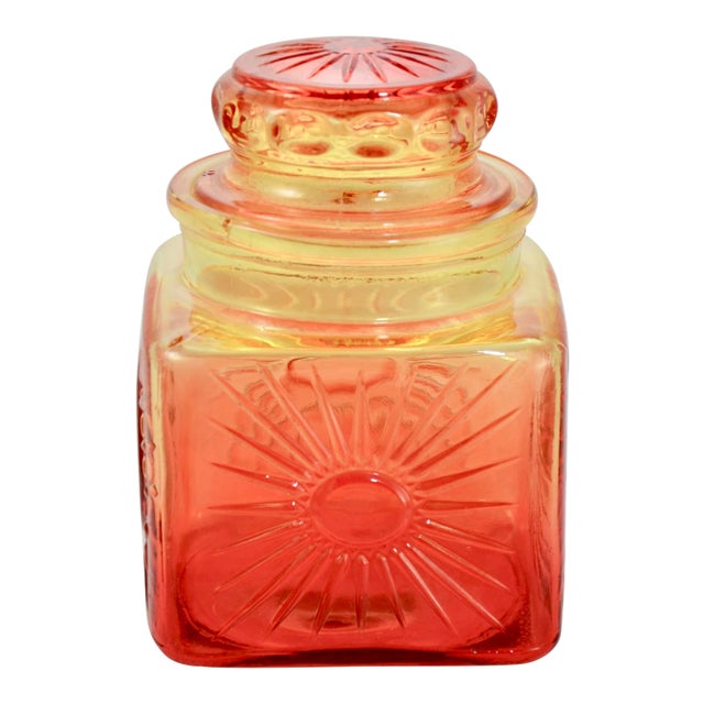 Amber to Red Ombré Glass Lidded Jar For Sale