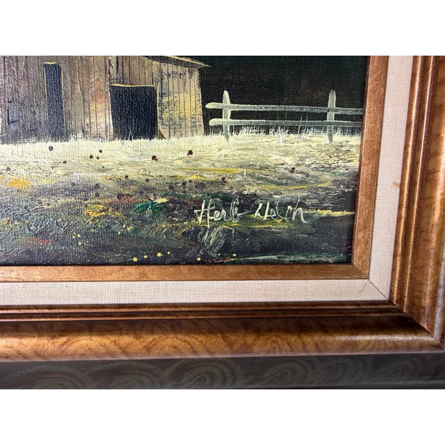 1970s Vintage Country Farm - Landscape Scene Oil Painting by Herb Helen – Framed For Sale - Image 9 of 12