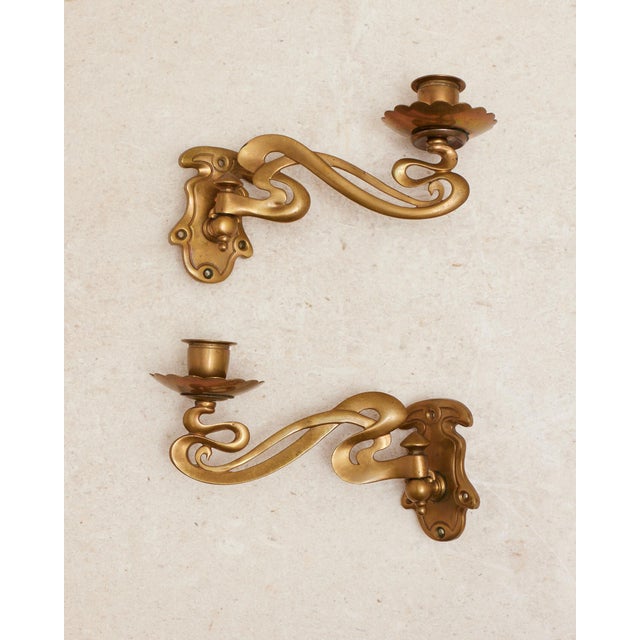 Art Nouveau Brass Piano Candle Sconces For Sale - Image 15 of 15