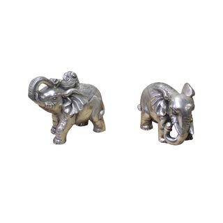 Chinese Silver Color Mixed Metal Elephant Decor Figures - a Pair For Sale