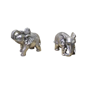 Chinese Silver Color Mixed Metal Elephant Decor Figures - a Pair