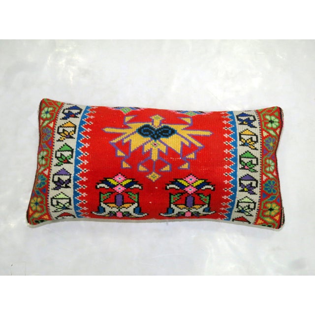 Vibrant Red and Blue Large Vintage Turkish Bolster Size Rug Pillow For Sale - Image 4 of 5