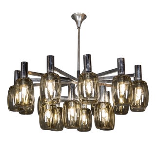 Vintage Italian Chrome and Smoked Glass Chandelier, 1970 For Sale