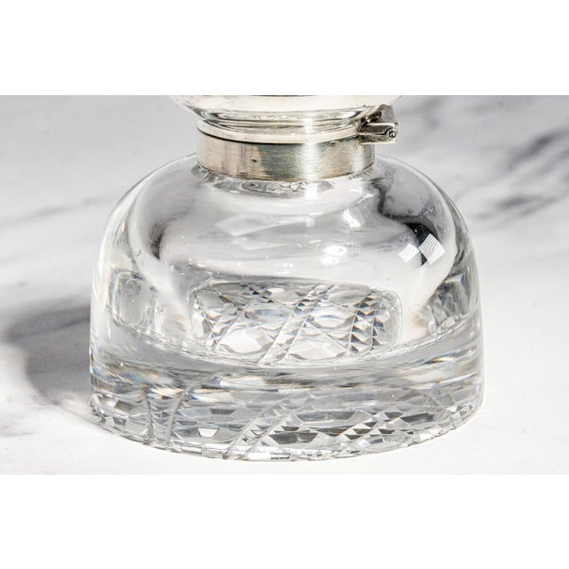 Beautiful Large Antique English Edwardian Sterling Silver Cut Crystal Hobnail Paperweight Desk Inkwell Home Decor For Sale - Image 9 of 16