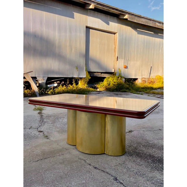 Maple Root Burl ‘Radial’ Dining Table With Brass Drum Base in the Style of Stanley Jay Friedman for Brueton. Showstopper...