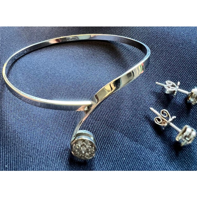 White Gold 585 Stud Earrings and Bracelet, 1970, Set of 3 For Sale - Image 10 of 15