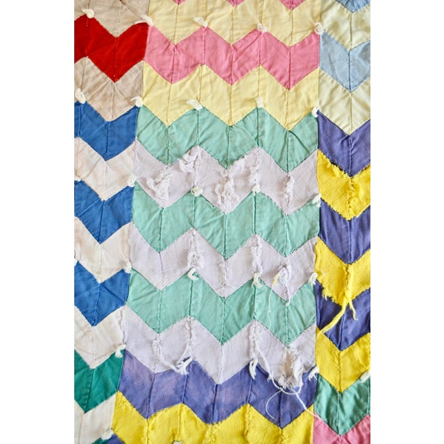 Antique Hand-Stitched Chevron Patterned Quilt For Sale - Image 12 of 12