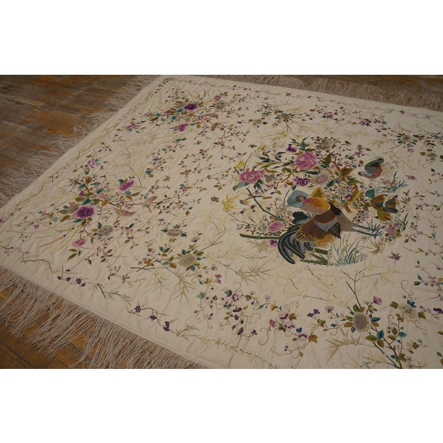 Ivory Beautiful Ivory Color With Lovely Floral Design Antique Chinese Silk Embroidery For Sale - Image 8 of 12