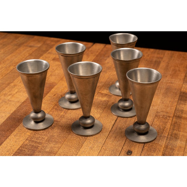 Metal Mid-20th Century Havstad Scandinavian Modern Pewter Decanter and Cordial Set — 8 Pieces For Sale - Image 7 of 9
